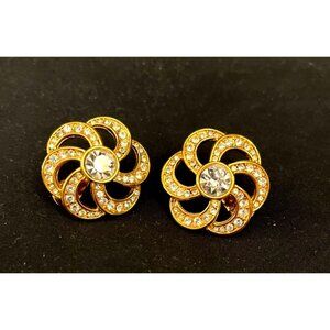 Vintage Monet Gold Tone and Rhinestones Earrings